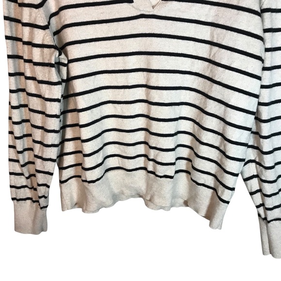 J.Crew with cashmere women pull over sweater L beige black striped V-neck - Picture 3 of 12